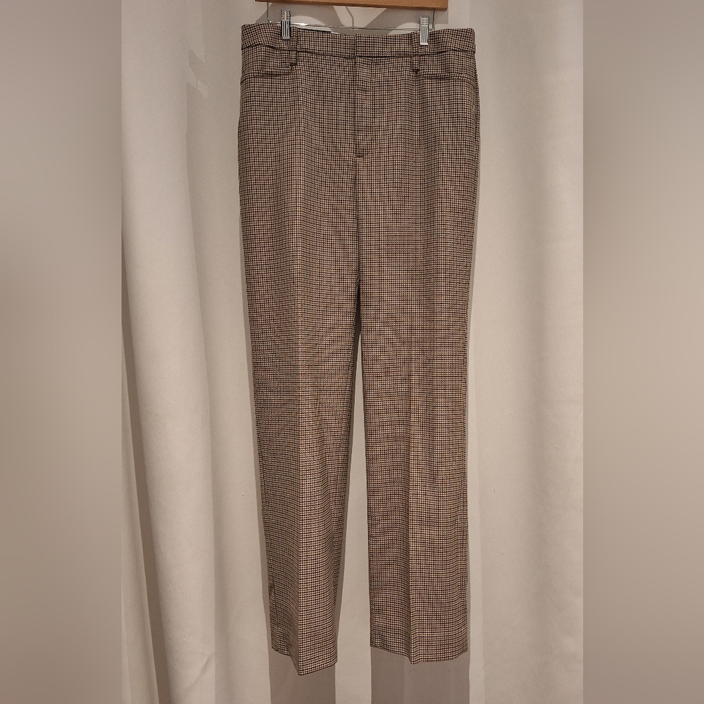 Banana Republic Highrise Houndstooth Woment's Tan Straight Leg Dress Pants